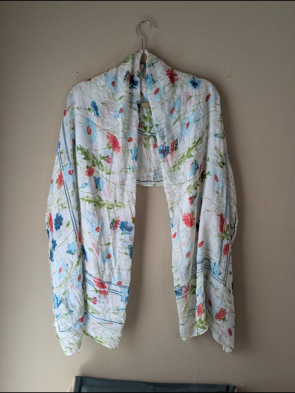 Ariat Lightweight White Floral Scarf/Wrap with Blue, Pink, and Green Accents